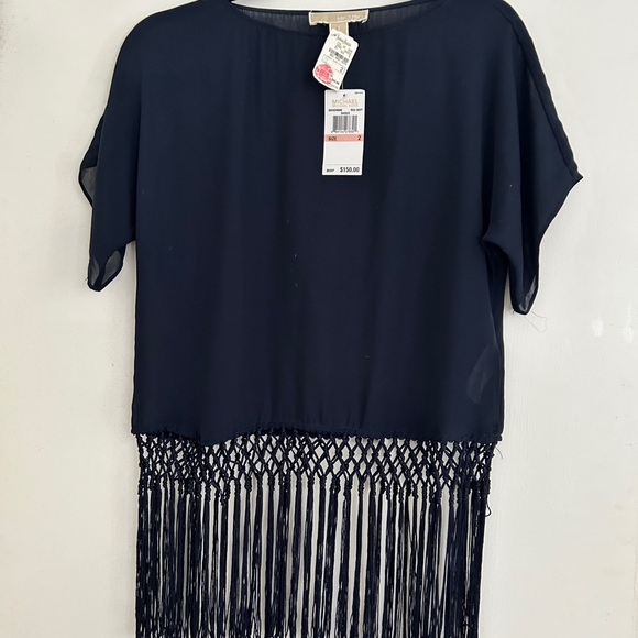 Michael Kors Navy Fringe Blouse - Picture 1 of 3